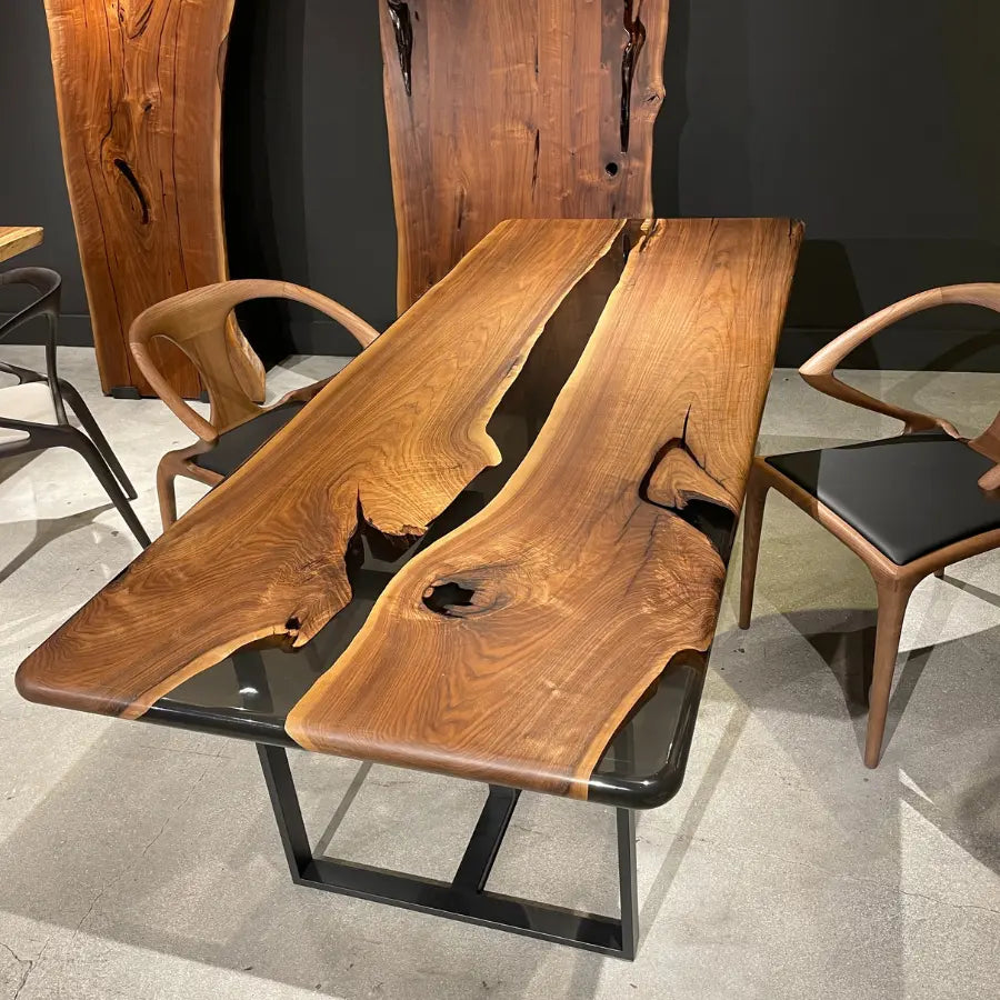 Dauw Drift Walnut Epoxy River Dining Table 36" x 87" - Holzsch