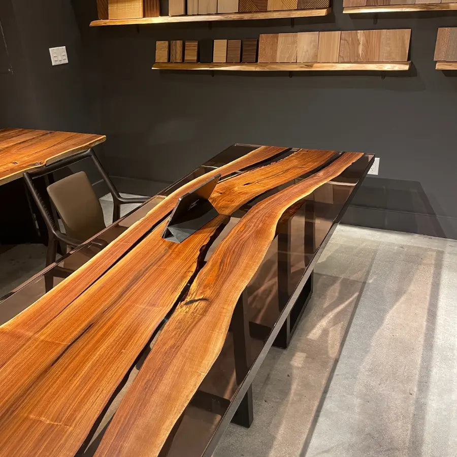 Brava Black Walnut Epoxy Dining Table 34" x 87" - Holzsch