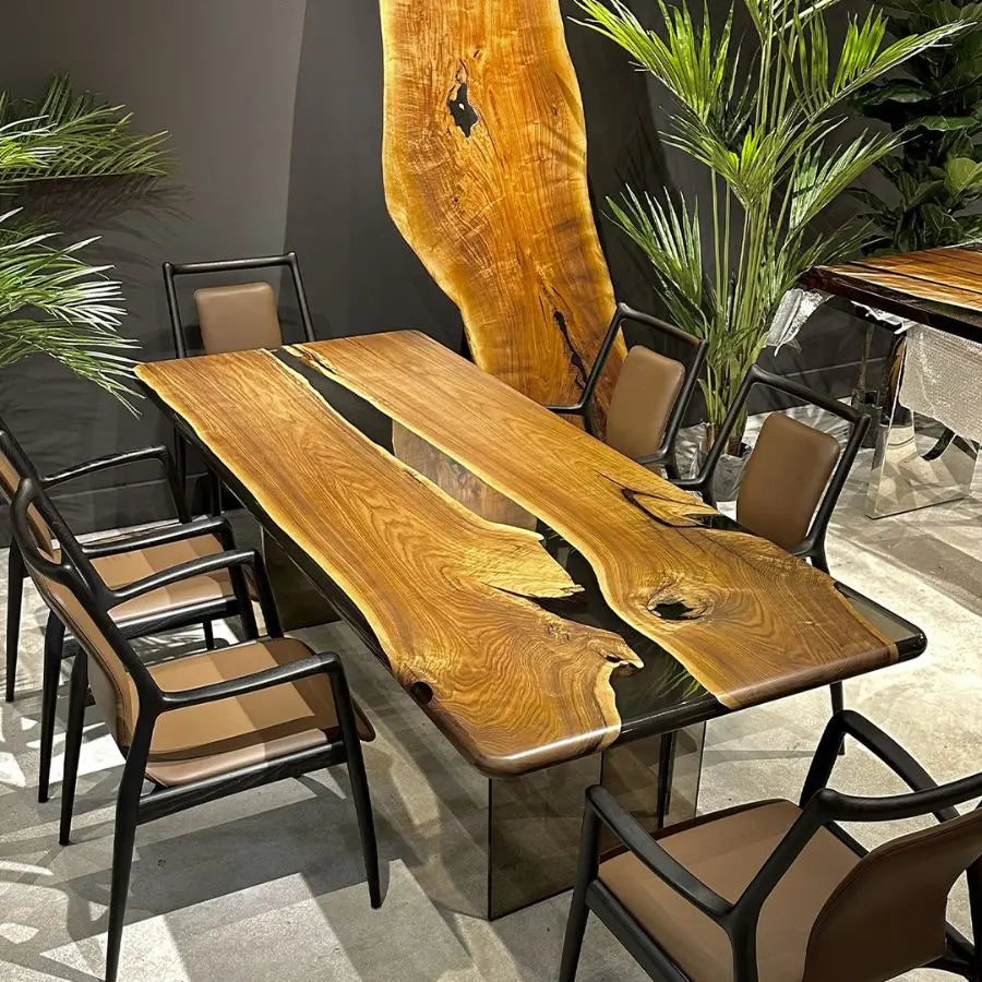 Dauw Drift Walnut Epoxy River Dining Table 36" x 87" - Holzsch