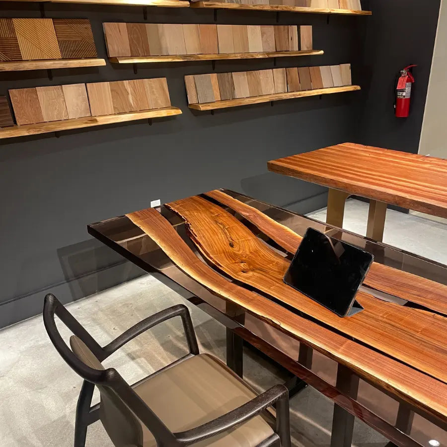 Brava Black Walnut Epoxy Dining Table 34" x 87" - Holzsch