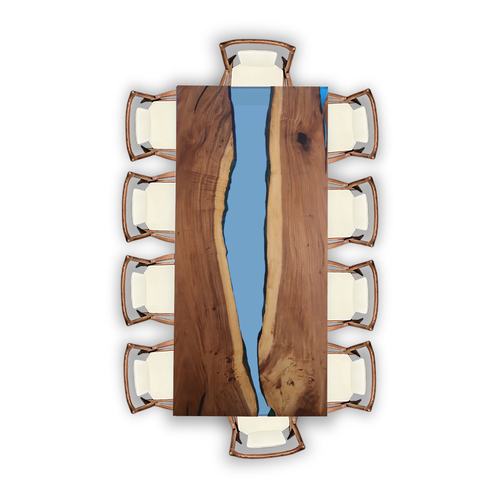 Tuco Monkey Pod Rectangular Dining Table (B010543) - Blue Epoxy River 45" x 98" - Holzsch