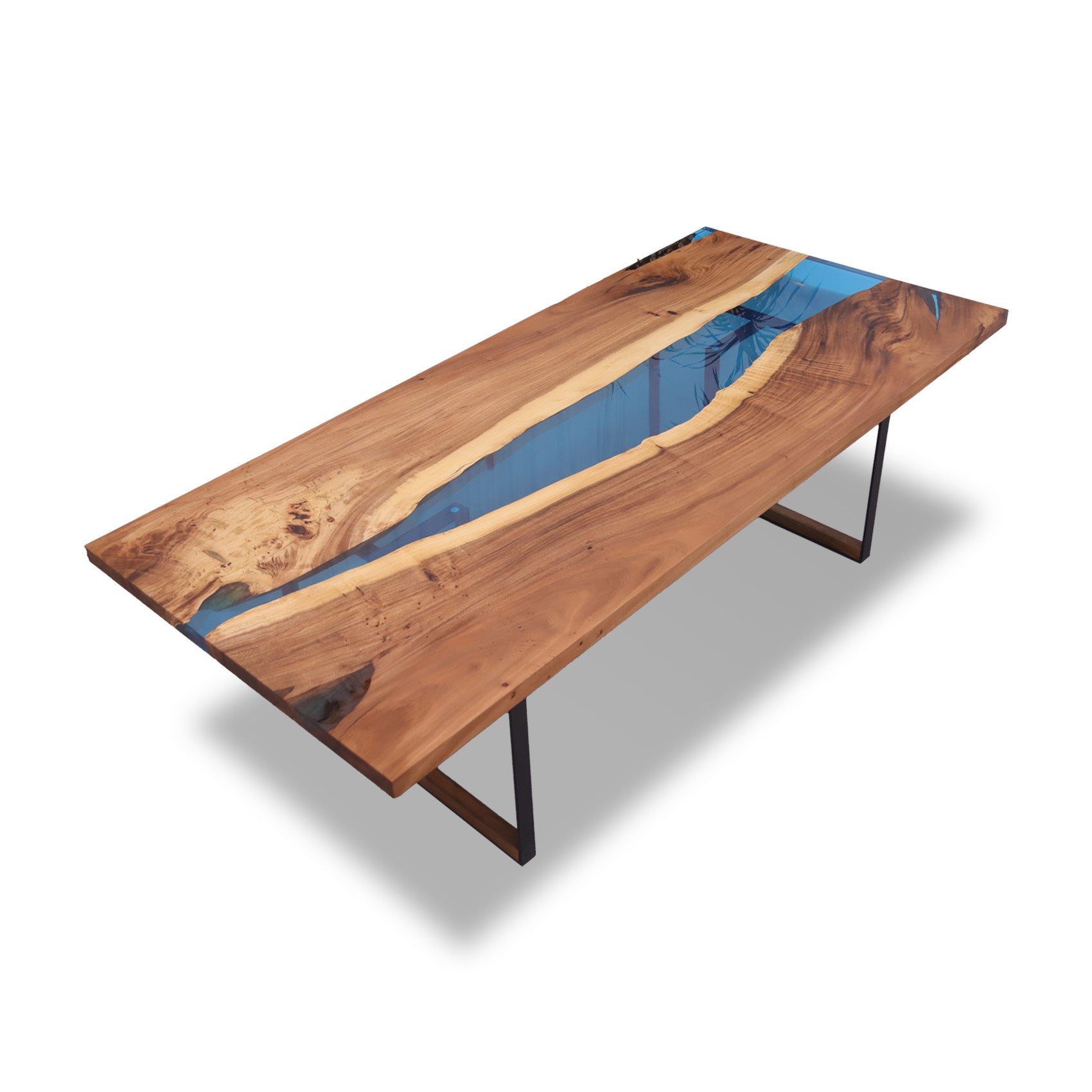 Tuco Monkey Pod Rectangular Dining Table (B010543) - Blue Epoxy River 45" x 98" - Holzsch