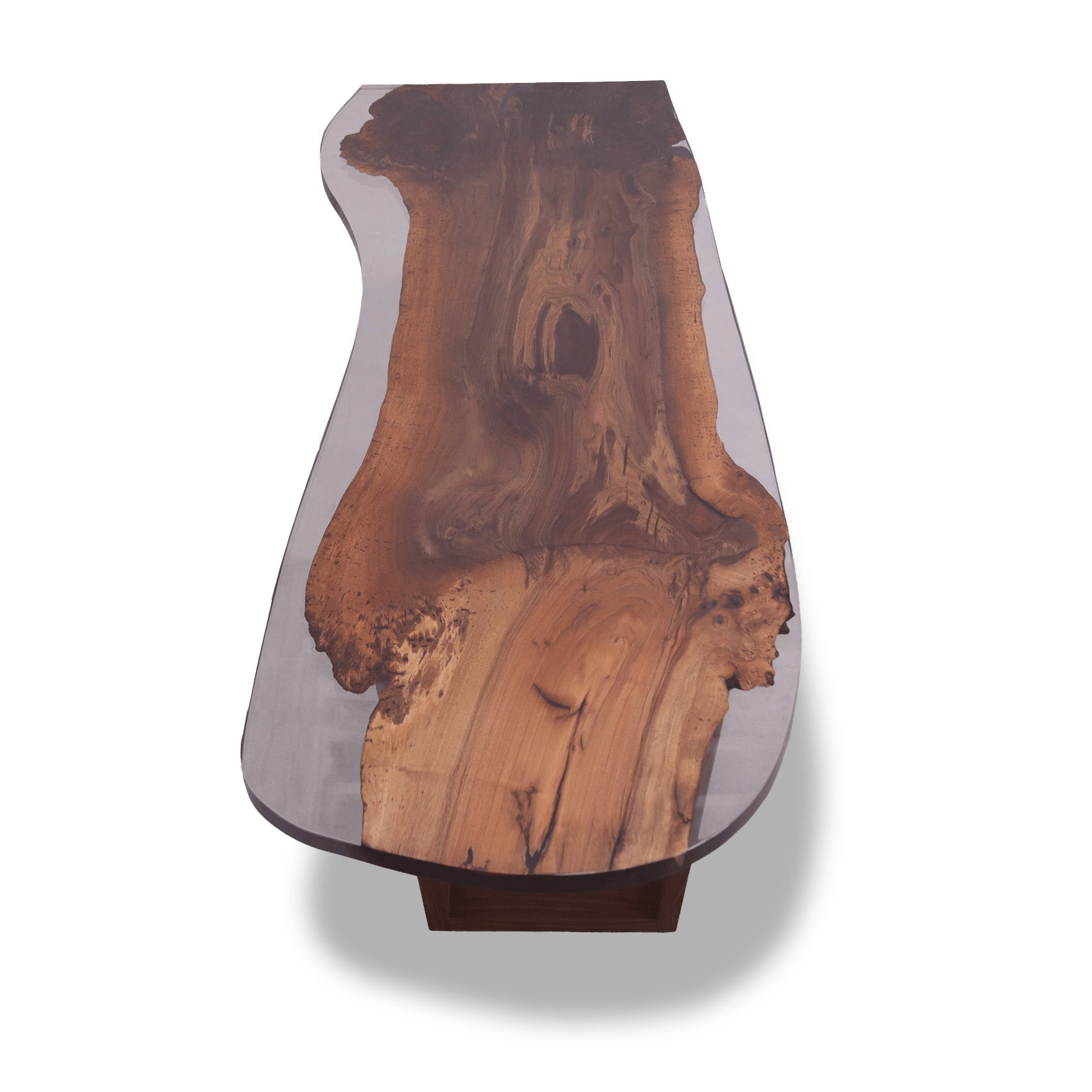 Close-up of epoxy-rounded walnut edge and wood grain detail
