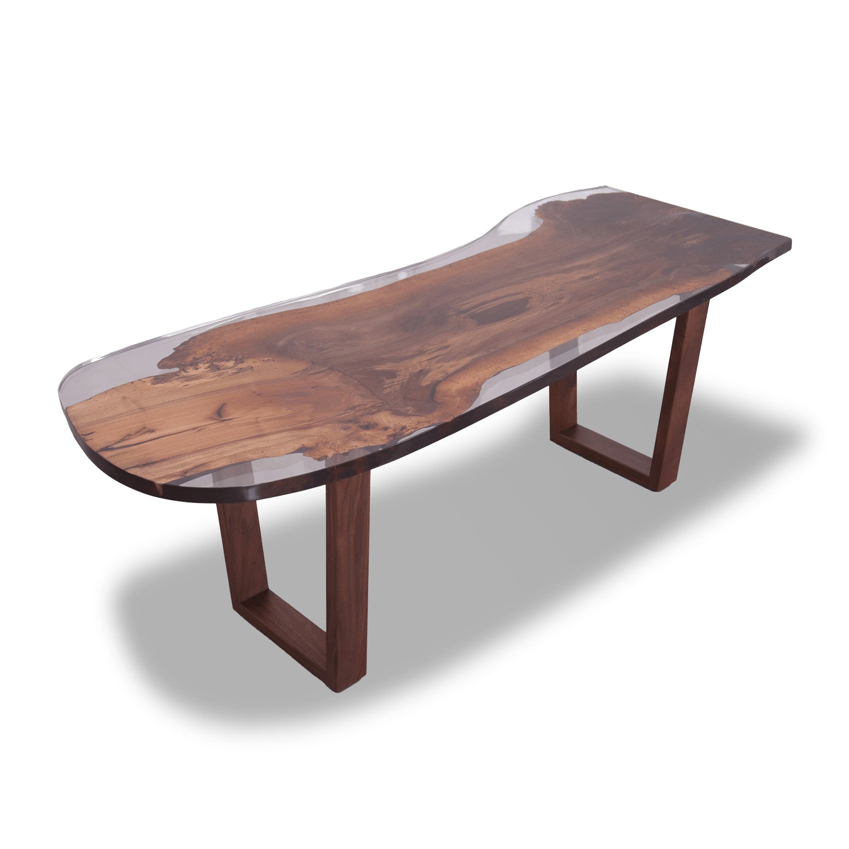 Side profile showing walnut rectangular leg construction