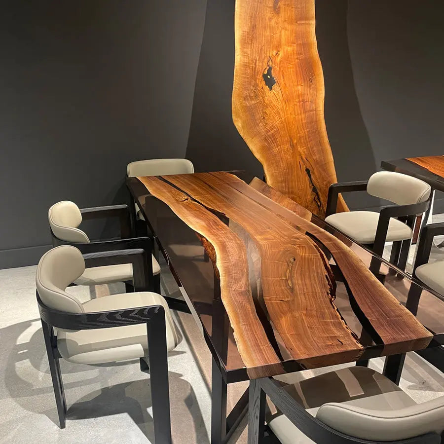 Brava Black Walnut Epoxy Dining Table 34" x 87" - Holzsch