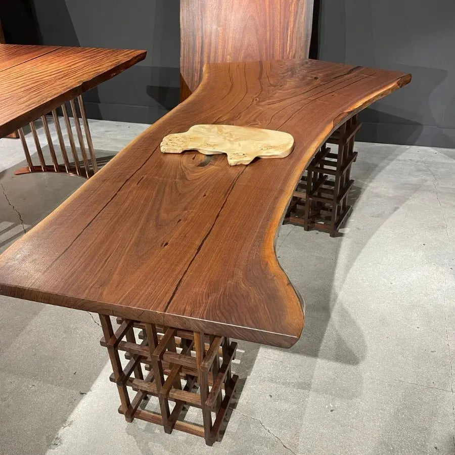 Channing Black Walnut Live Edge Dining Table 34 x 84 with Wine Rack Legs - Holzsch