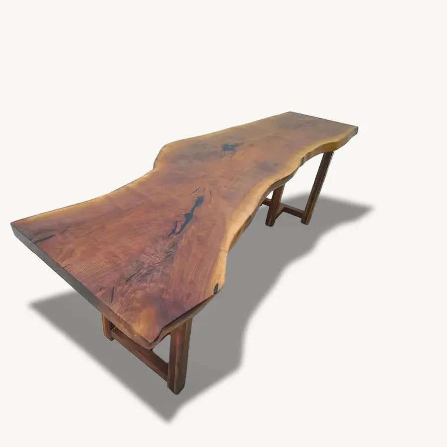 Delano Solid Slab American Black Walnut Live Edge Wood Table 30" x 98" Holzsch Furniture