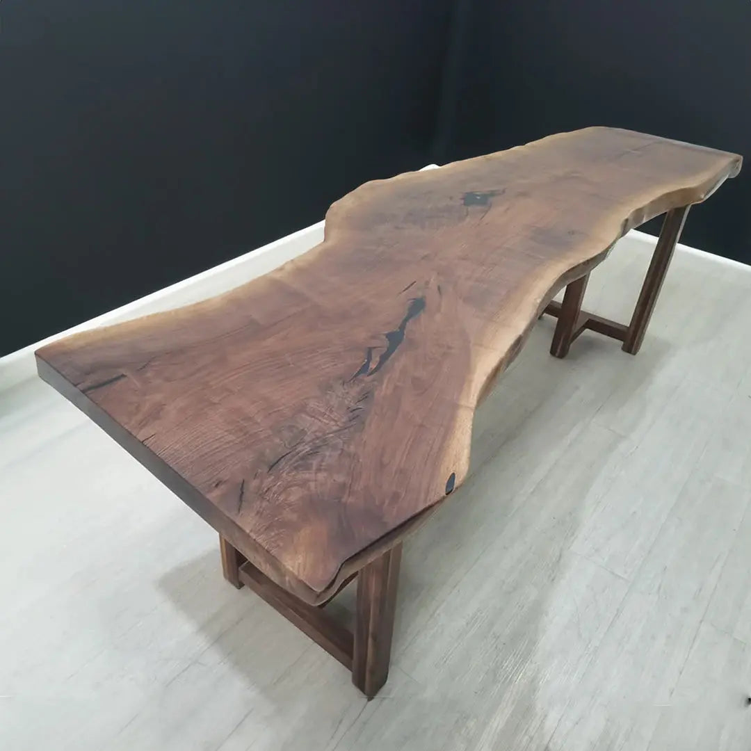 Delano Solid Slab American Black Walnut Live Edge Wood Table 30" x 98" Holzsch Furniture