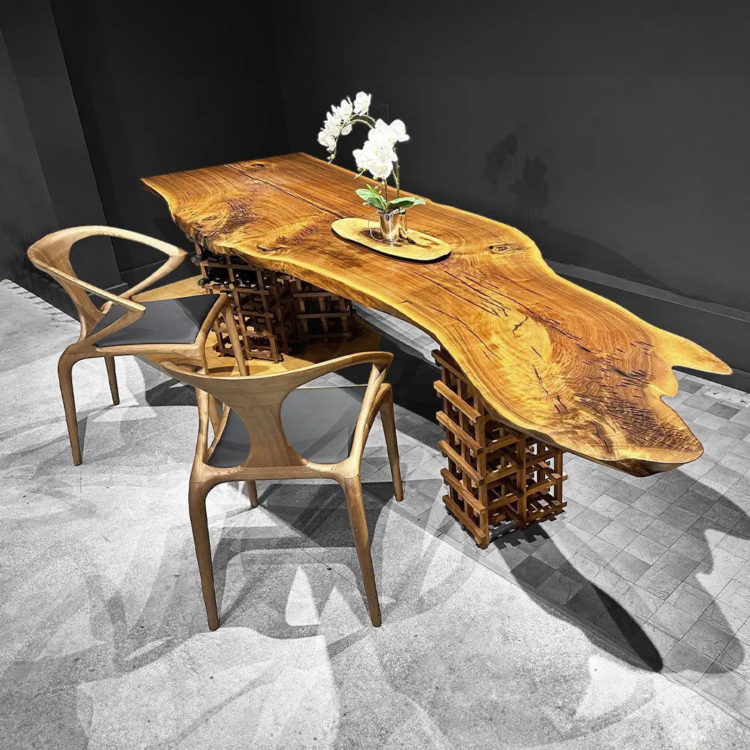 Paris Unique Walnut Live Edge Slab Art Table 34" x 124" - Holzsch