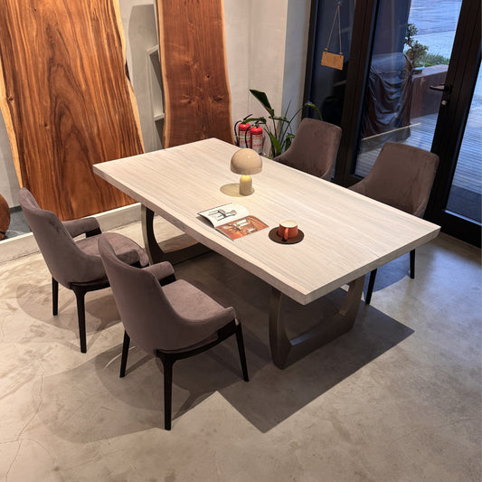 Kong White Washed Saman Rectangular Dining Table  41" x 77" - Live Edge - Holzsch