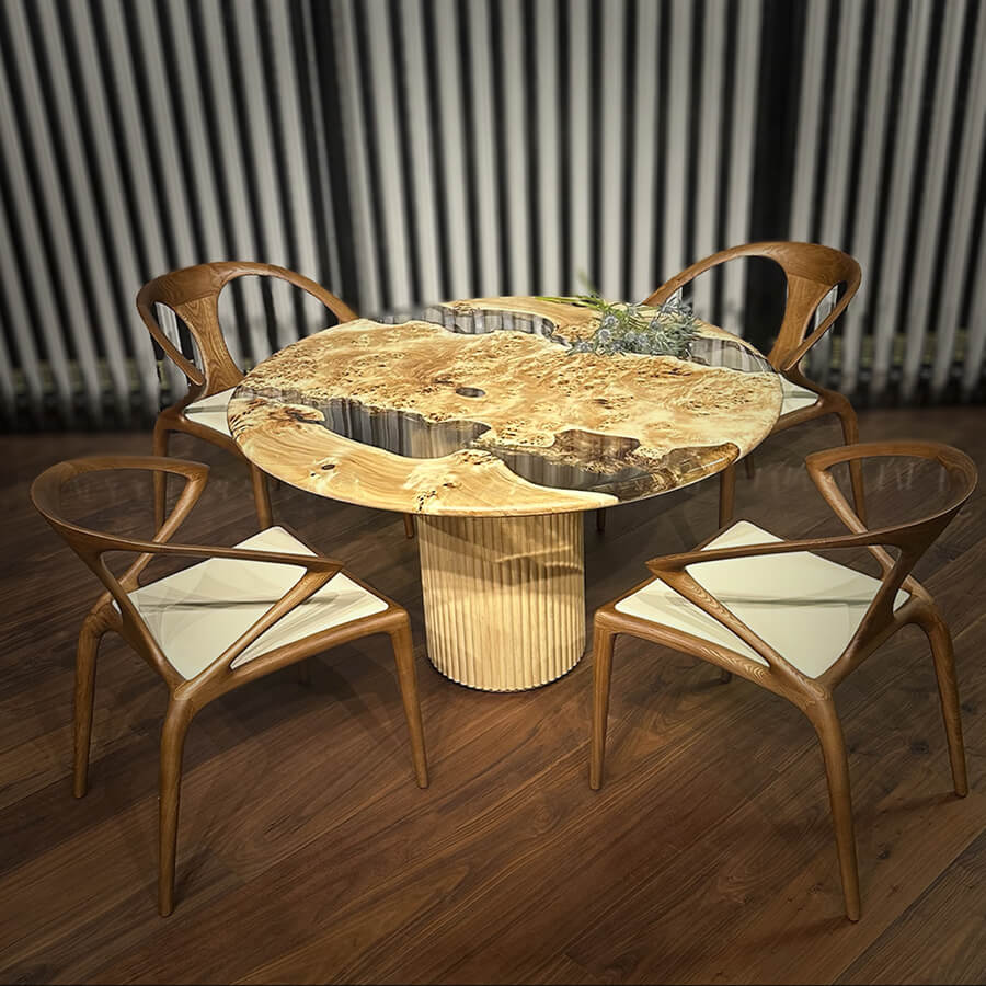 Marcel Poplar Burl Dining Table (Round) Ø48'' - Holzsch
