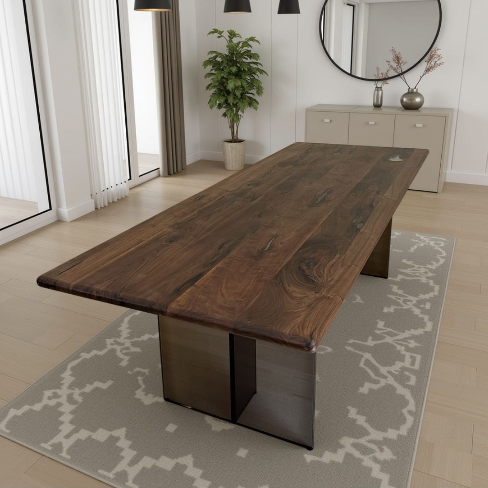 Mirage Rectangular Walnut Dining Table with Plexiglass Legs 40" X 96" - Holzsch