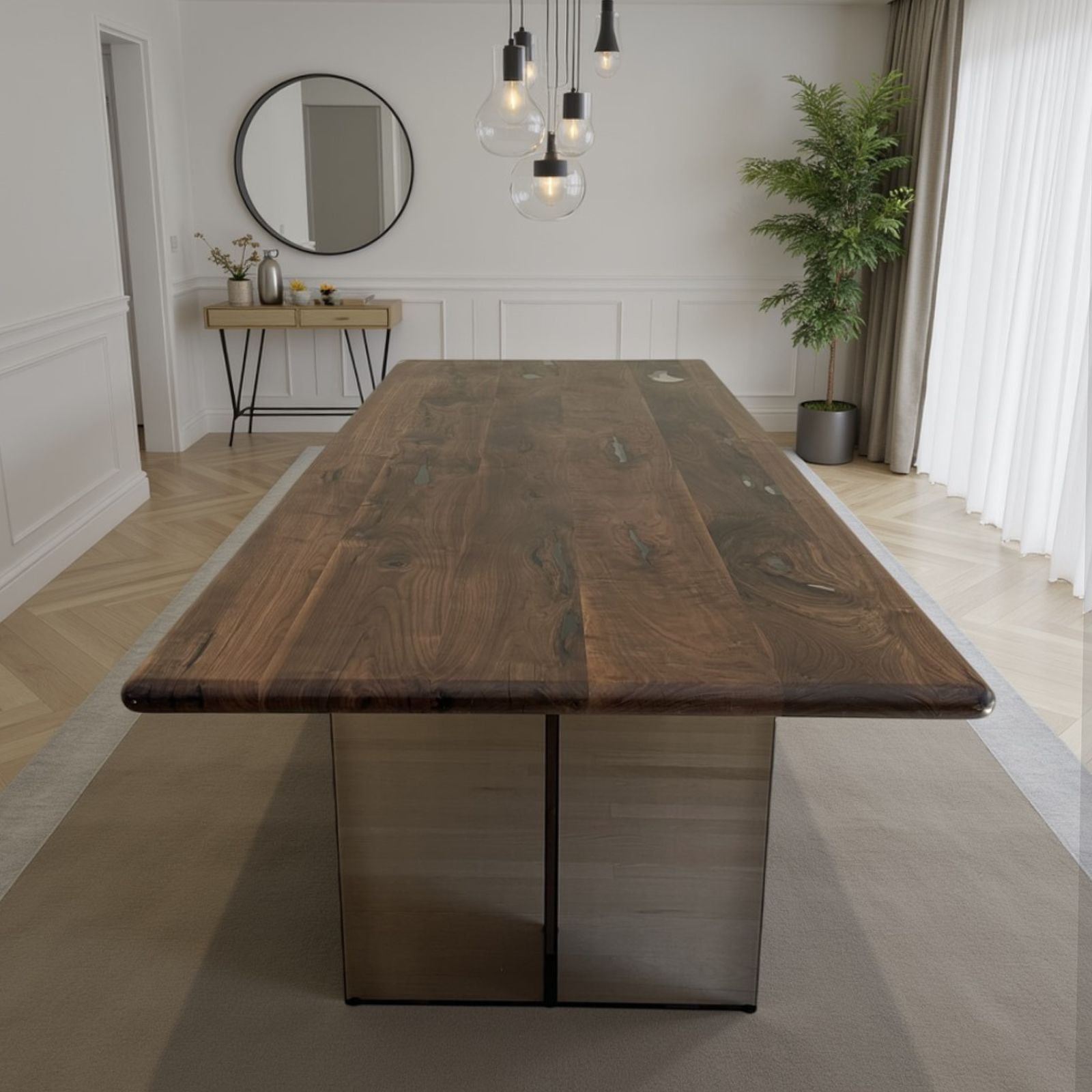 Mirage Rectangular Walnut Dining Table with Plexiglass Legs 40" X 96" - Holzsch