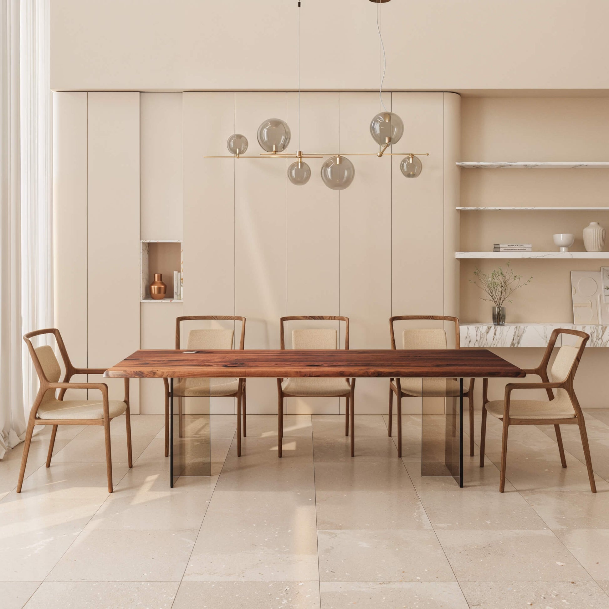 Mirage Rectangular Walnut Dining Table with Plexiglass Legs 40" X 96" - Holzsch