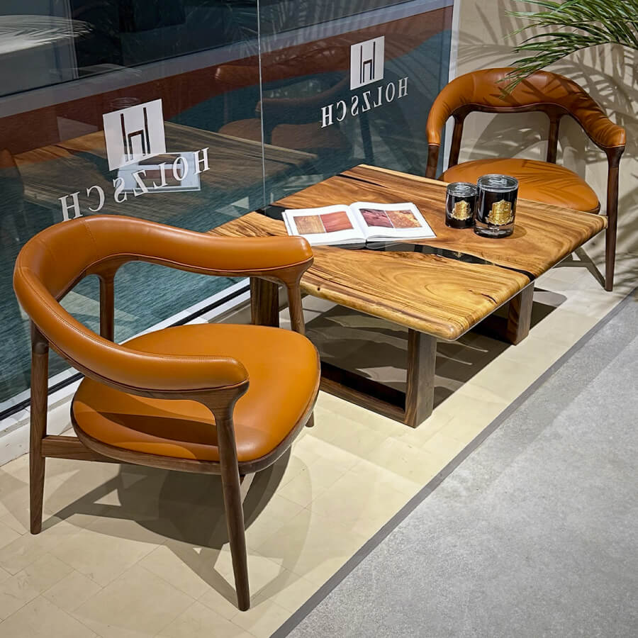 Set of 2 Modern Black Walnut & Leather Leisure Chair - Holzsch