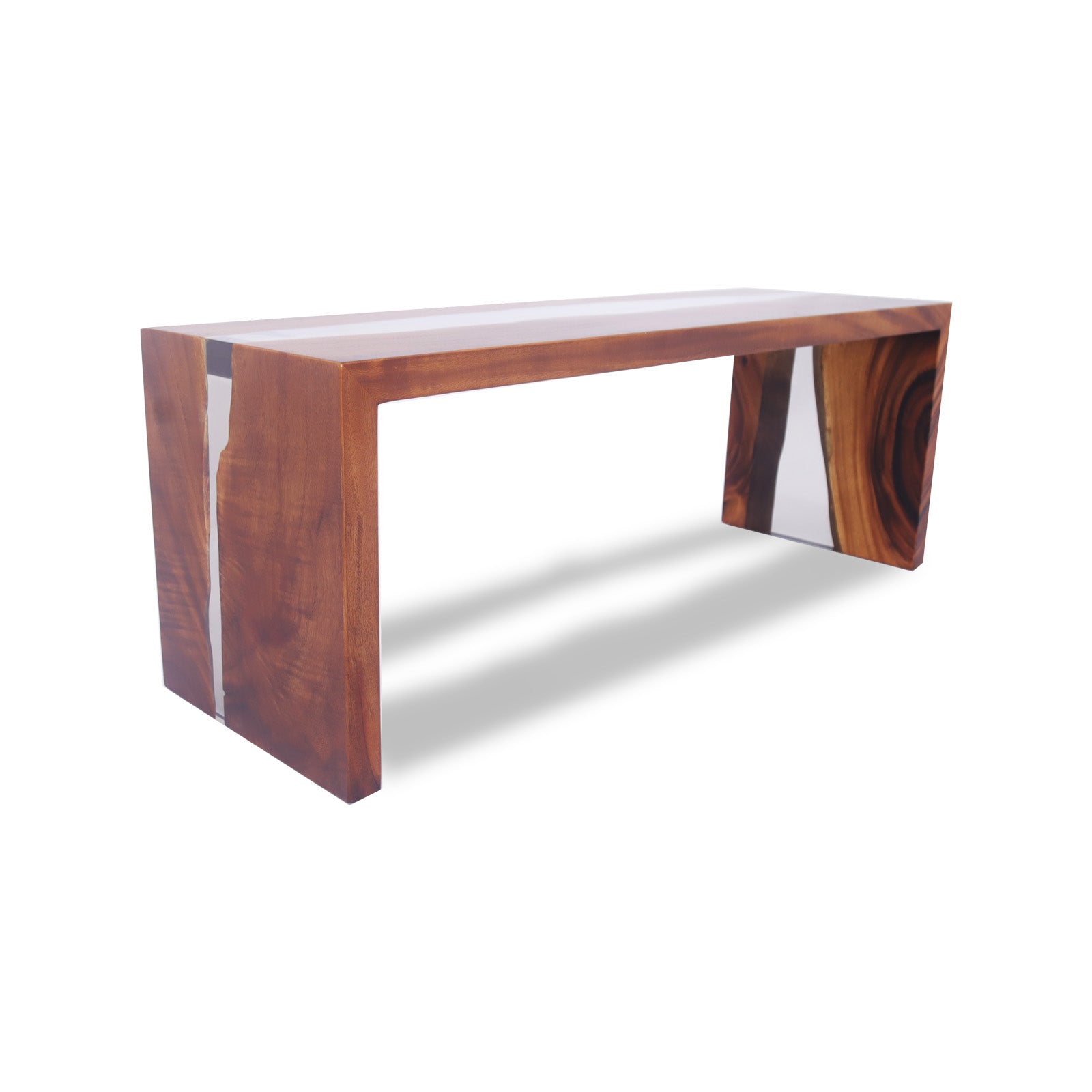 Monkey Pod Epoxy Bench - Waterfall Legs, Transparent Epoxy - Holzsch