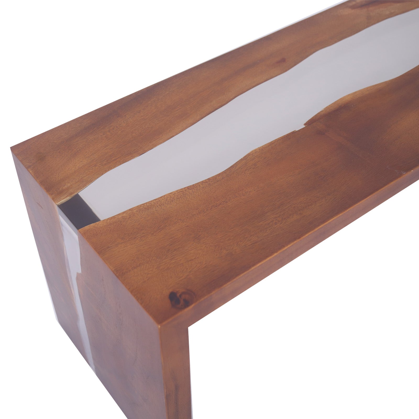 Monkey Pod Epoxy Bench - Waterfall Legs, Transparent Epoxy - Holzsch