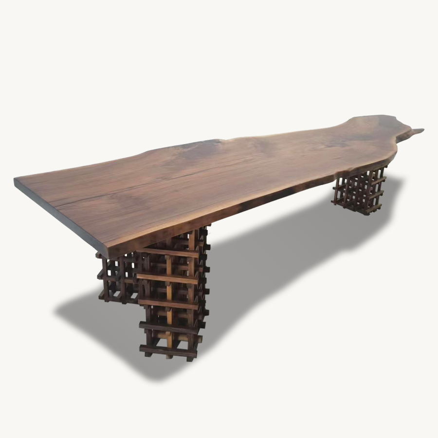 Paris Unique Walnut Live Edge Slab Art Table 34" x 124" - Holzsch