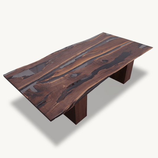 Select Centerpiece Walnut and Epoxy Meeting Dining Table 59" x 118" - Live Edge - Holzsch
