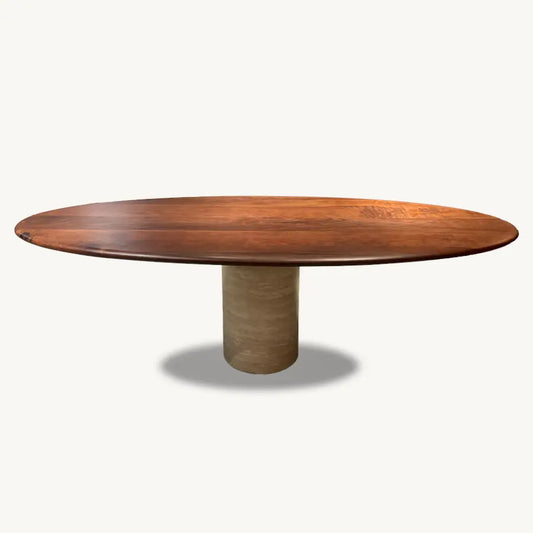 Rogue Walnut Solid Wood Dining Table - Genuine Travertine Platform 38 x 96 - Holzsch