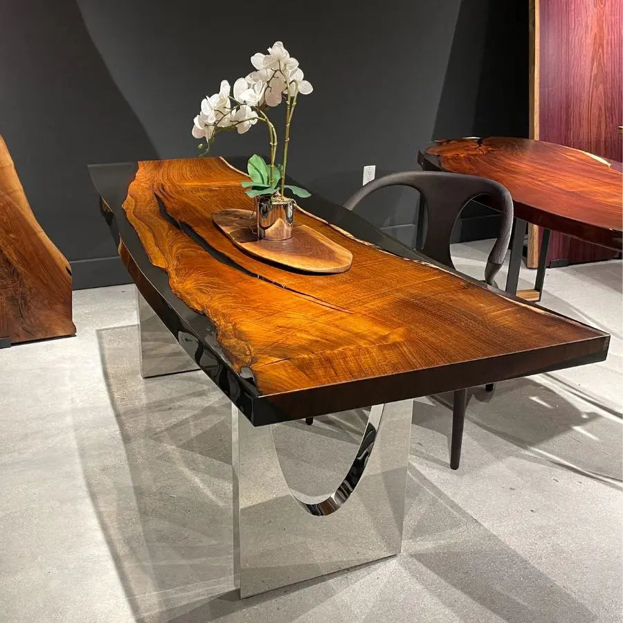Toona Epoxy Hall Table with Chrome Legs for Entryway and Foyer - Holzsch