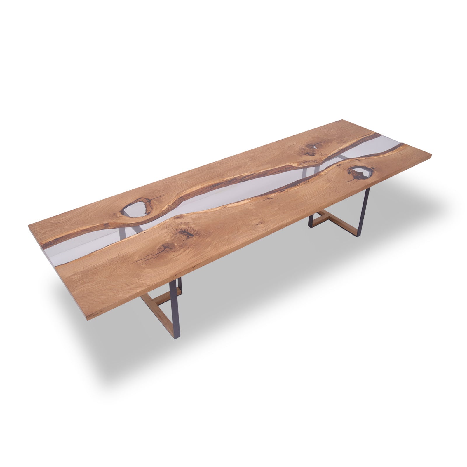 Tuco Rectangular Oak Dining Table with transparent epoxy river