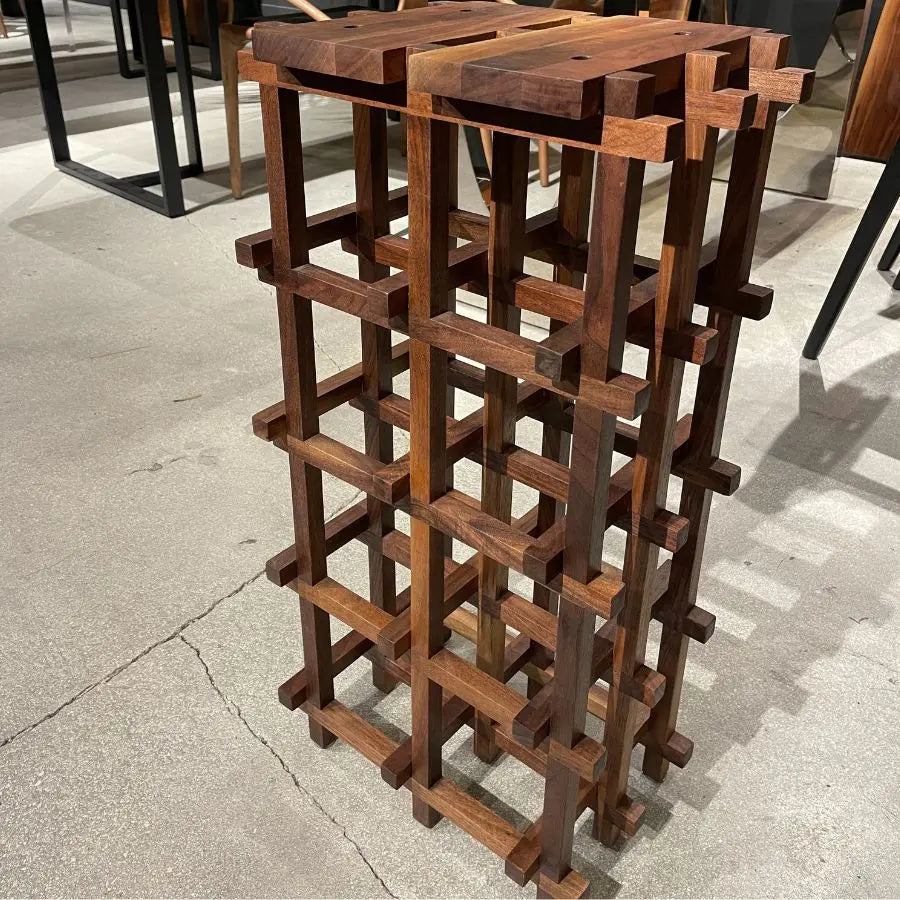 Channing Black Walnut Live Edge Dining Table 34 x 84 with Wine Rack Legs - Holzsch