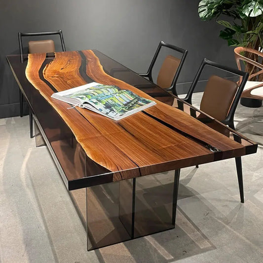 Brava Black Walnut Epoxy Dining Table 34" x 87" - Holzsch