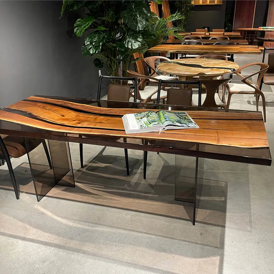 Brava Black Walnut Epoxy Dining Table 34" x 87" - Holzsch