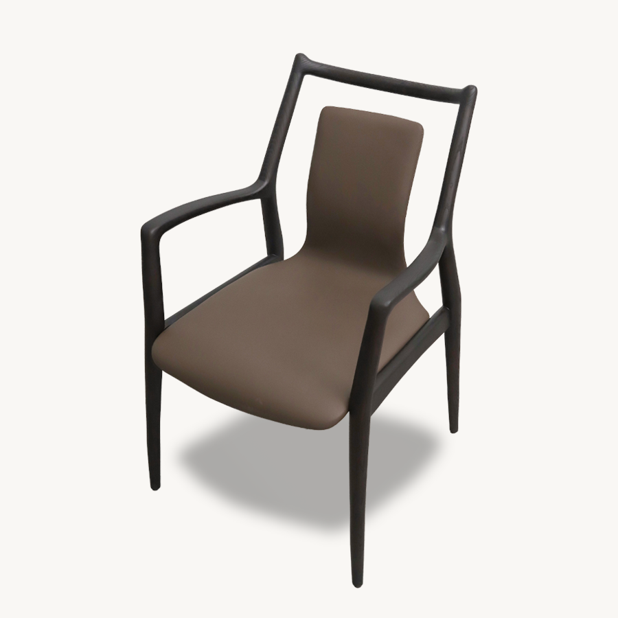 Set of 8 Mathis Leather Dining Chairs - Ebony & Brown - Holzsch