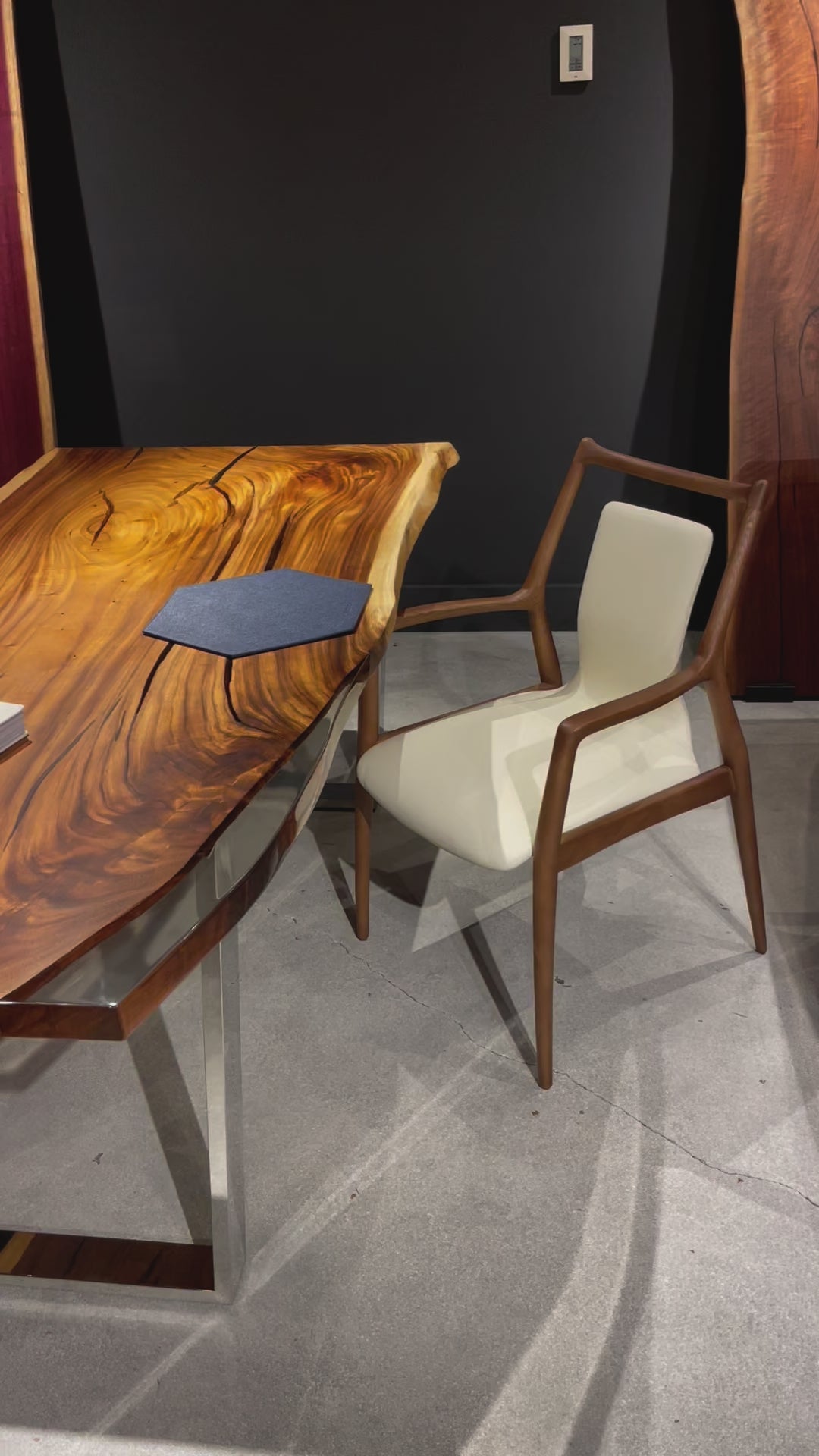 Coty Saman Solid Slab Wood Live Edge Epoxy Dining Table With Chrome Legs