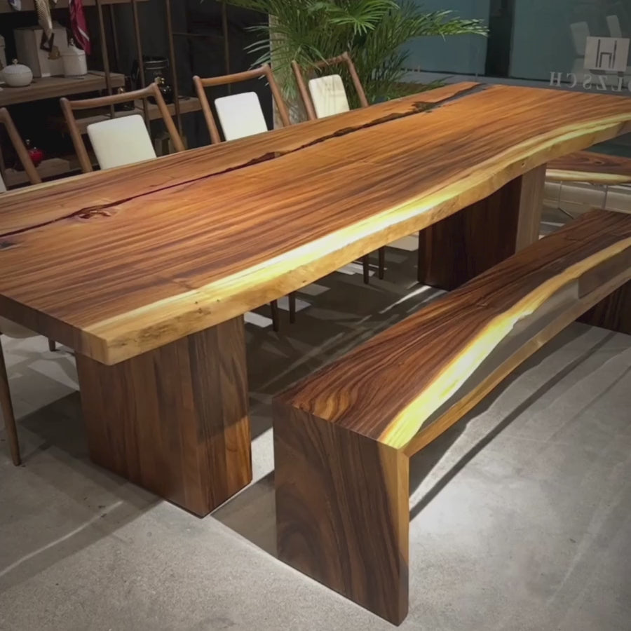 Saman Epoxy Bench - Custom, Transparent Epoxy, Live Edge Design