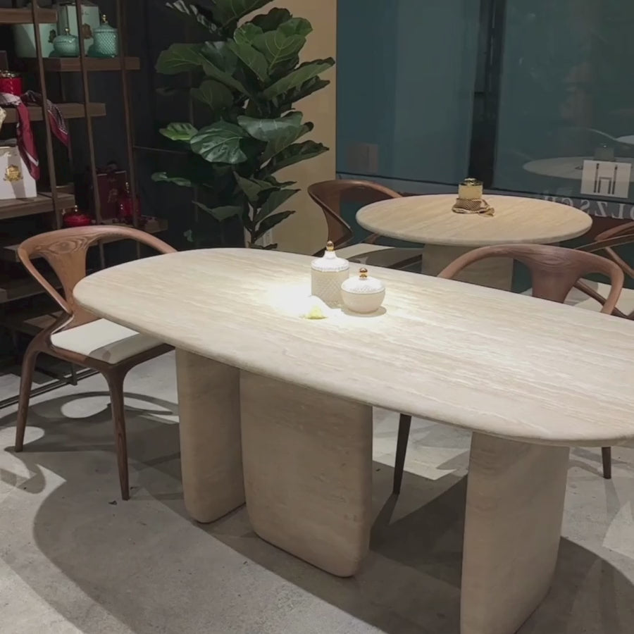 Trilobo Genuine Travertine Dining Table