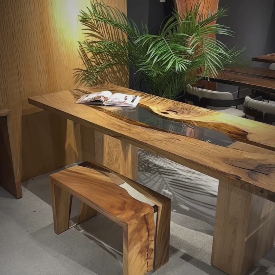 Zenit Resin River Dining Oak Table - Solid Wood, Epoxy River Design
