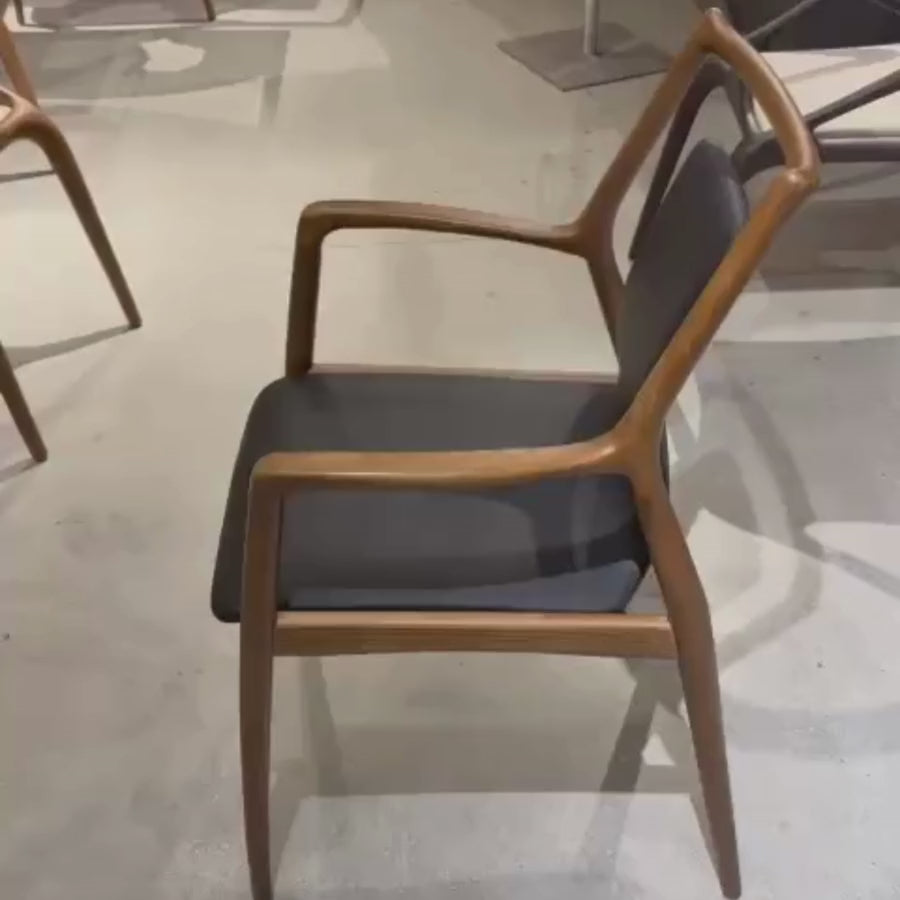 Set of 6 Mathis Leather Dining Chair - Custom Dark Brown & Black