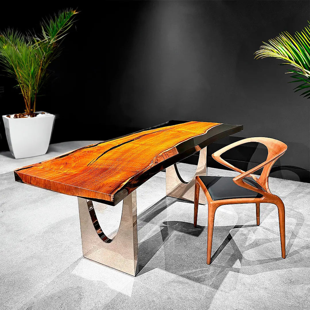 Toona Epoxy Hall Table with Chrome Legs for Entryway and Foyer - Holzsch
