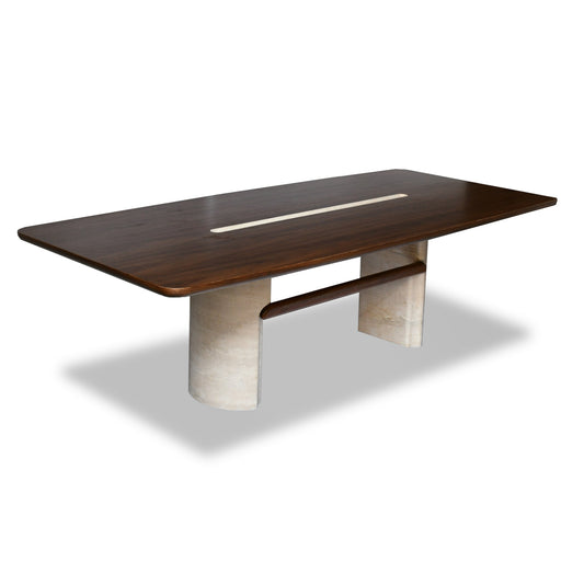 Trave  Rectangular Dining Table -Travertine Legs with Wooden Rebar 45" x 98" - Holzsch