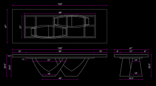 Pedestal dining table base design drawing for a large dining table