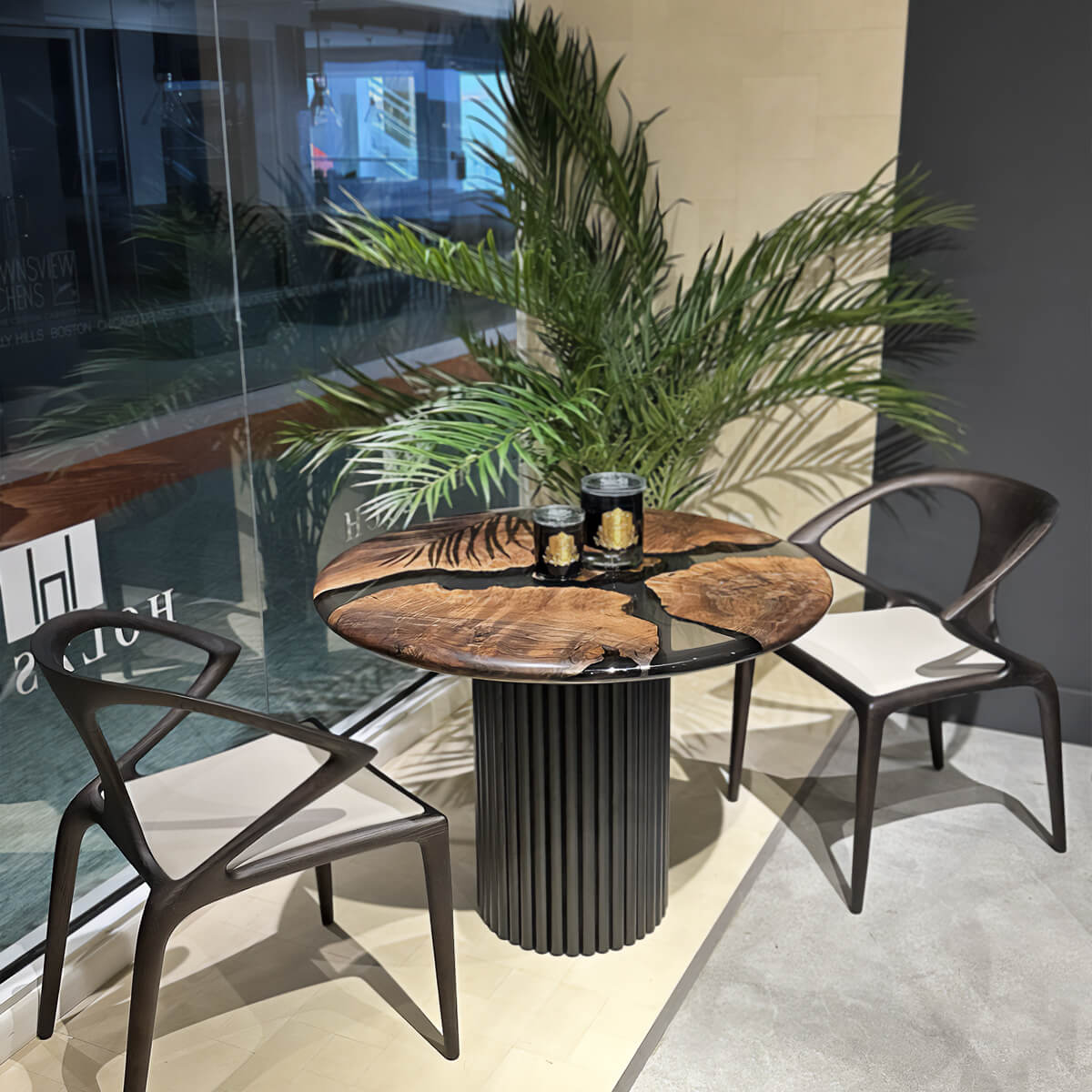 Set of 4 Luca Minimalistic Wooden Dining Chairs - Walnut & Black - Holzsch