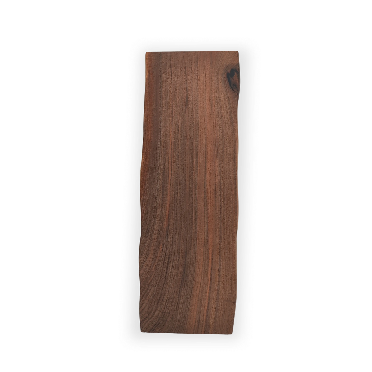 River Guard Walnut tabletop protector with dark brown grain, live edge, and translucent resin corner insert