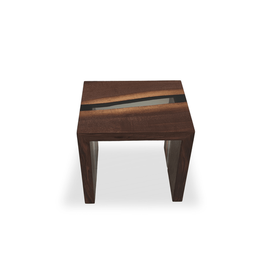 14 x 18 Waterfall walnut stool with transparent gray epoxy