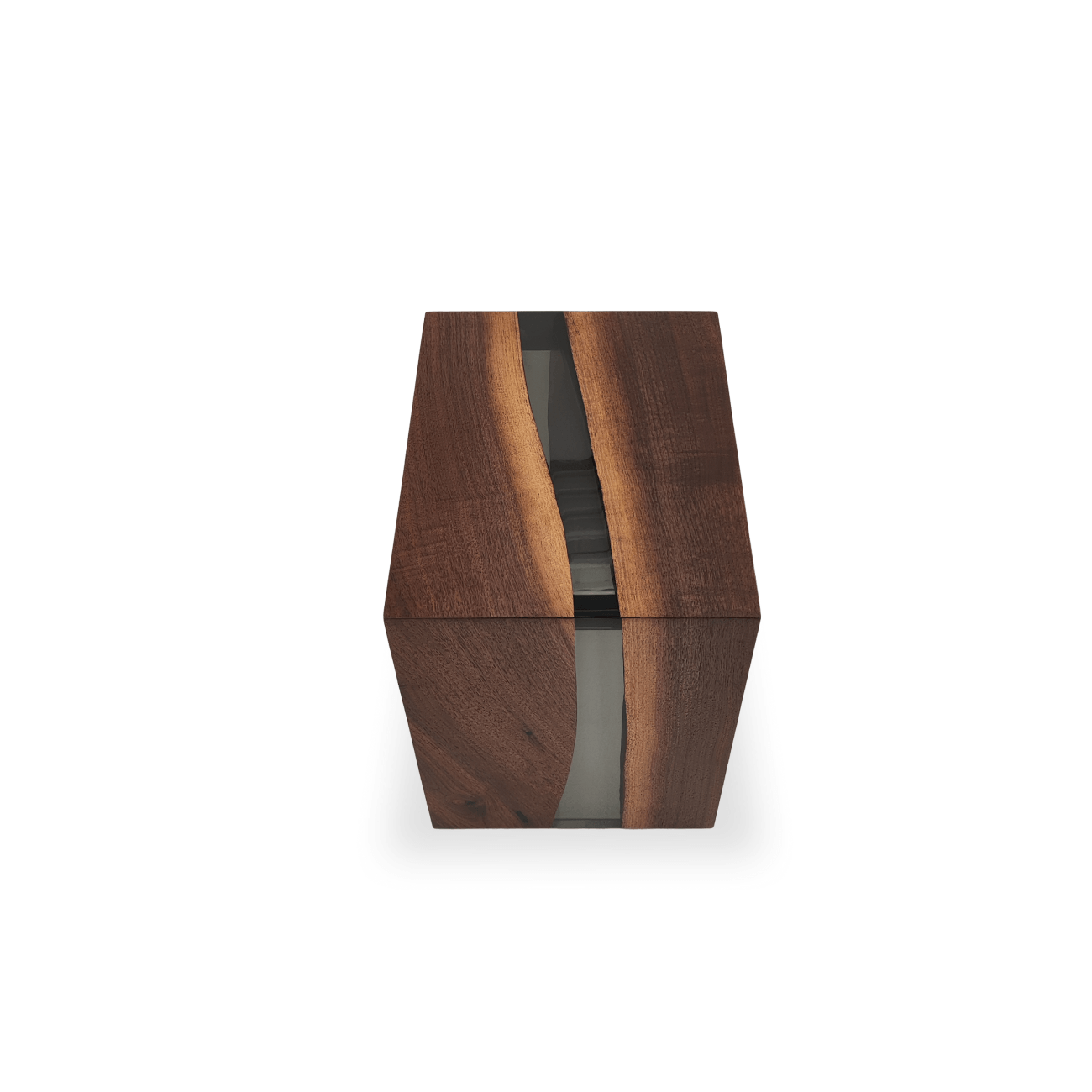 Walnut epoxy stool with waterfall-style wooden legs