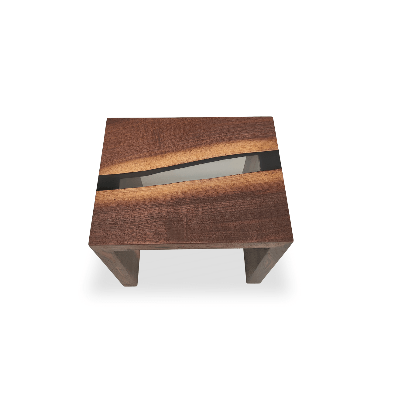14 x 18 Waterfall walnut stool with transparent gray epoxy