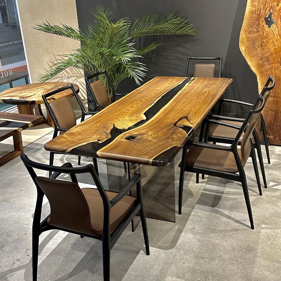 Dauw Drift Walnut Epoxy River Dining Table 36" x 87" Holzsch Furniture