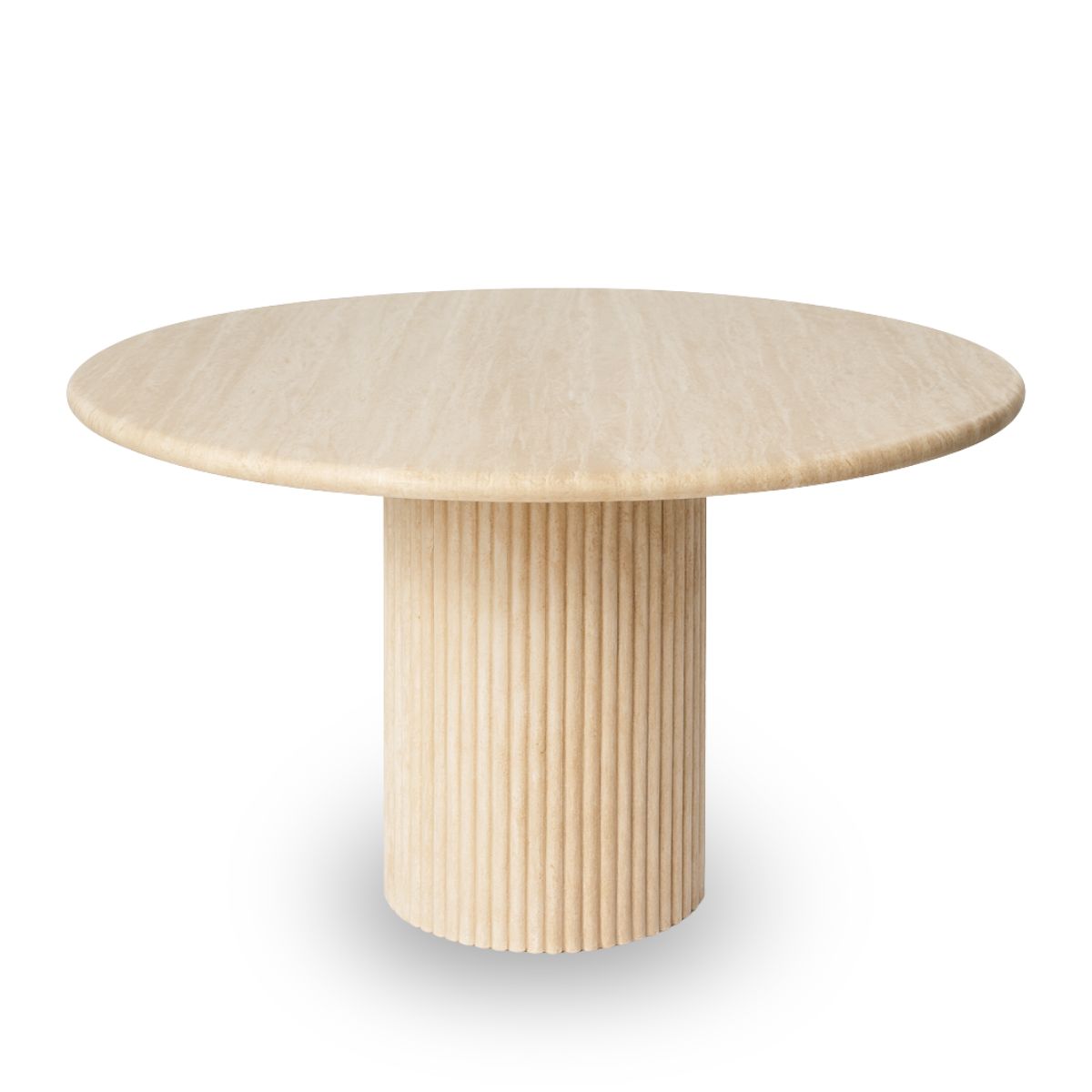 Round beige travertine table