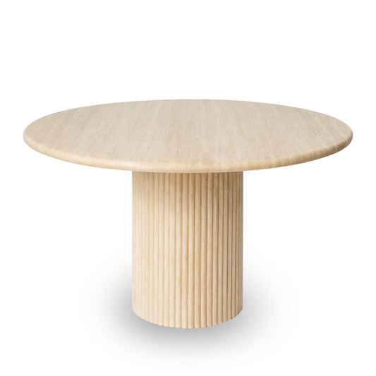Round beige travertine table
