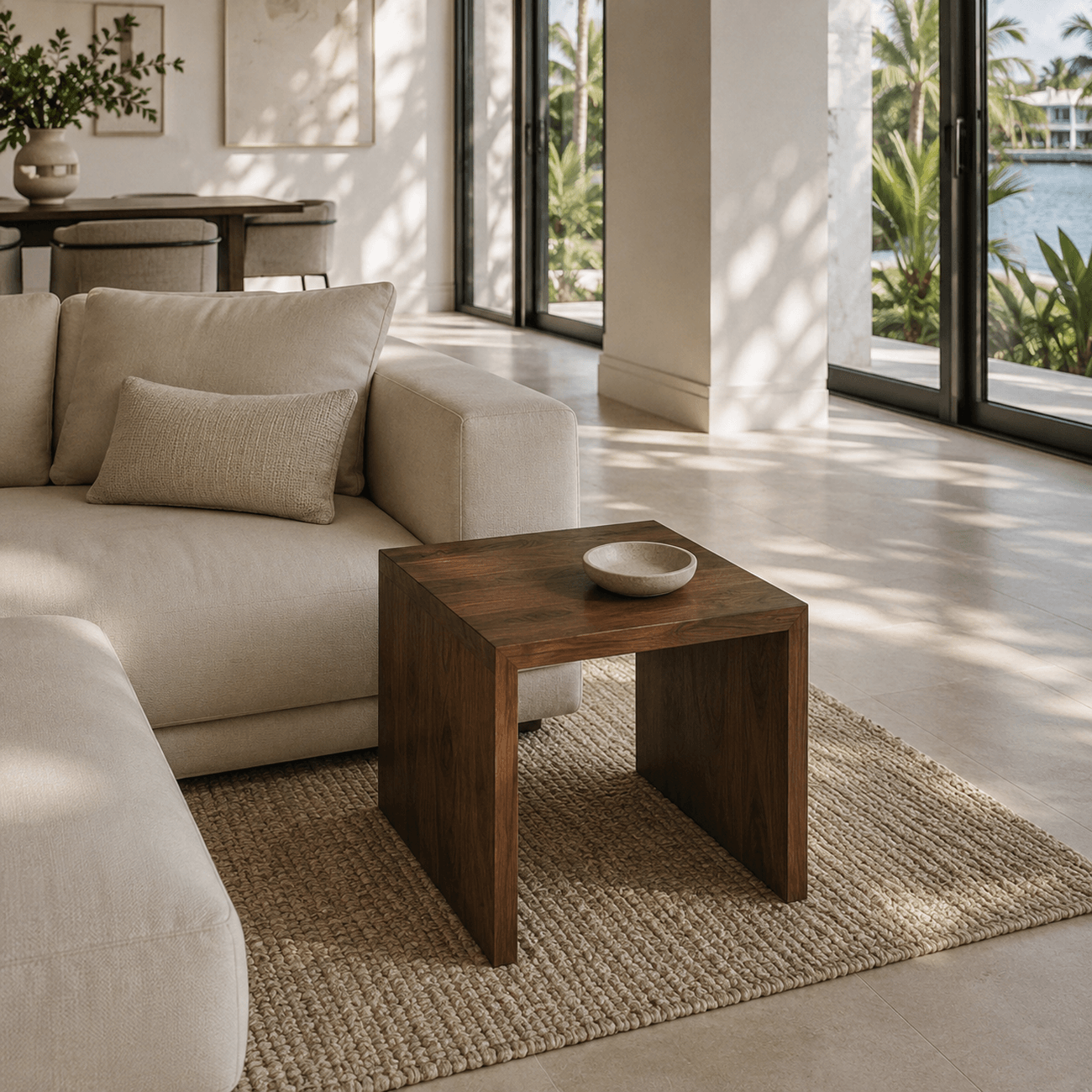 Luxury 22 x 27 solid walnut side table for modern interiors