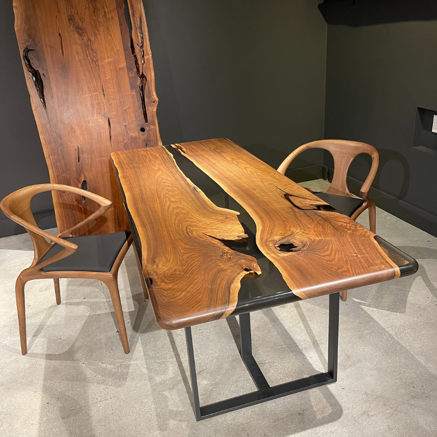 Dauw Drift Walnut Epoxy River Dining Table 36" x 87" Holzsch Furniture