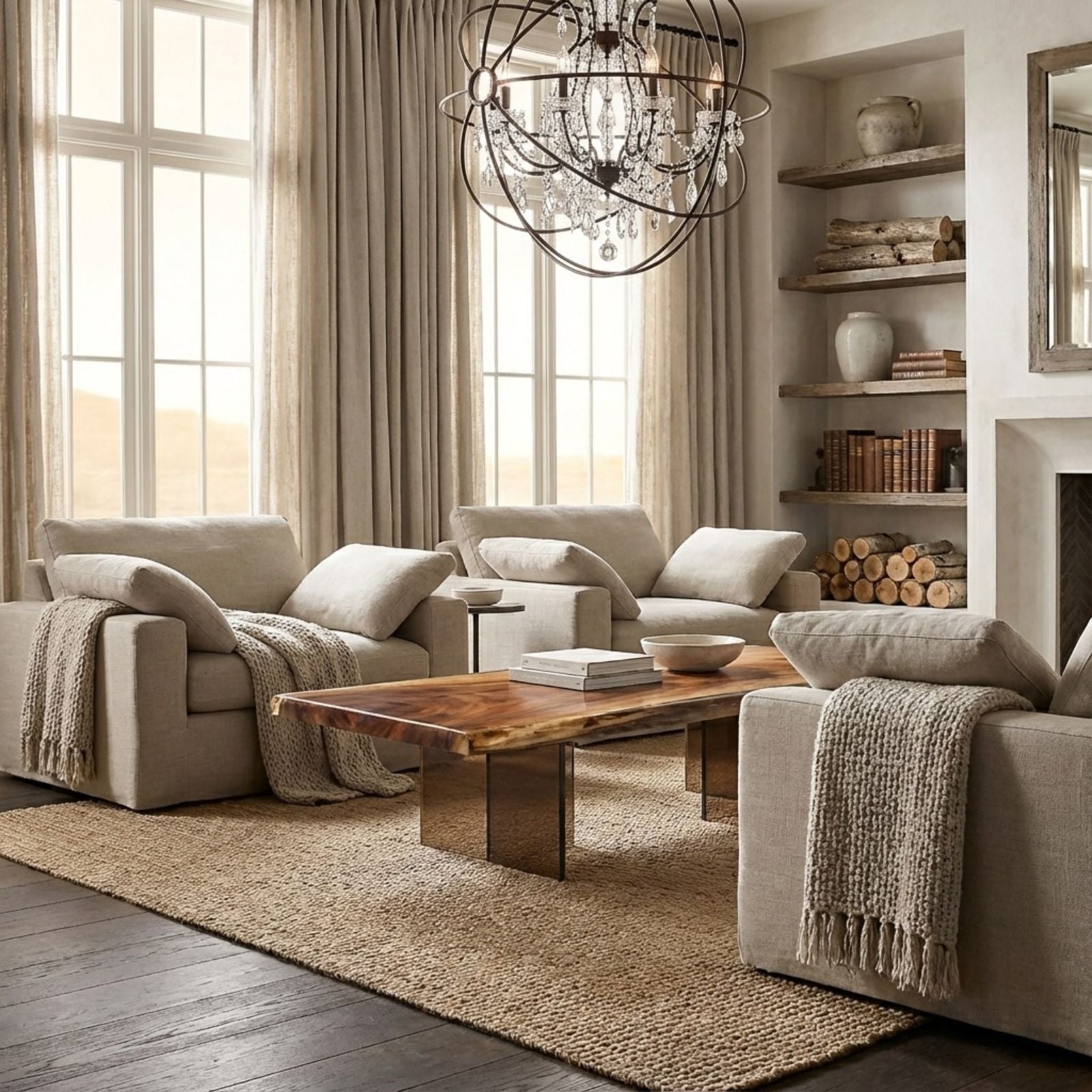 Mirage Rectangular Monkey Pod Coffee Table with Plexiglass Legs_Holzsch