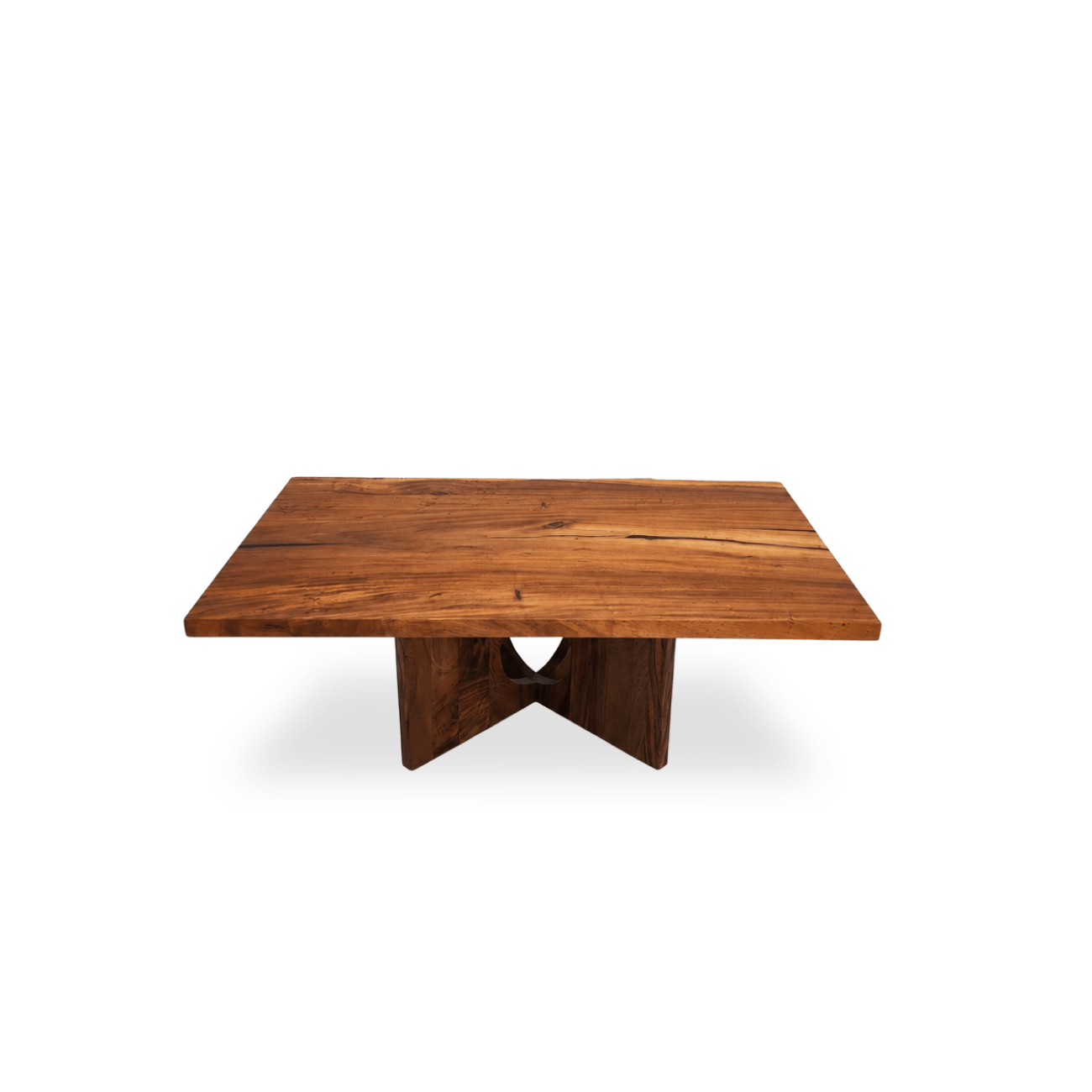 Portal Monkey Pod rectangular coffee table with sculptural solid wood pedestal base
